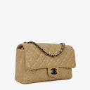 Chanel Single Flap Bag Beige Quilted Lambskin With Black Hardware