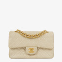 Sac Double Rabat Classique Moyen Vintage Chanel en Agneau Matelassé avec Ferrures Plaquées Or 24K