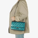 Chanel 2.55 Reissue 227 Double Flap Bag Turquoise Quilted Patent Leather And Silver Finishes