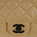 Chanel Single Flap Bag Beige Quilted Lambskin With Black Hardware