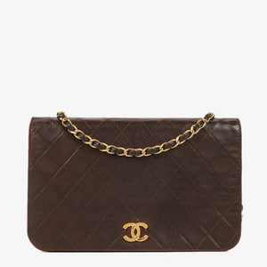 Chanel Classic Full Flap Bag Brown Quilted Lambskin 24K Gold-Plated Hardware