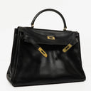 Hermes Vintage Kelly 32 Retourne In Black Box Calf With Gold Hardware