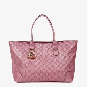 Gucci Heart Bit Fresia Rose Charm Metallic Soft Guccissima Large Top Handle Tote