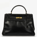 Hermes Vintage Kelly 32 Retourne In Black Box Calf With Gold Hardware