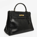 Hermes Vintage Kelly 32 Retourne In Black Box Calf With Gold Hardware