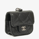 Chanel Airpods Pro Case In Black Caviar Quilted Leather With Silver-Tone Hardware