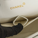 Chanel Medium Classic Double Flap Bag White Chevron Quilted Lambskin 24K Gold-Plated Hardware