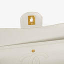 Chanel Medium Classic Double Flap Bag White Chevron Quilted Lambskin 24K Gold-Plated Hardware