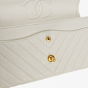 Chanel Medium Classic Double Flap Bag White Chevron Quilted Lambskin 24K Gold-Plated Hardware