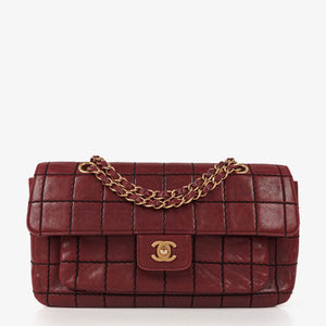 Chanel Double Stitch Red Square Lambskin Flap Bag