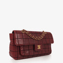 Chanel Double Stitch Red Square Lambskin Flap Bag