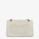 Chanel Medium Classic Double Flap Bag White Chevron Quilted Lambskin 24K Gold-Plated Hardware
