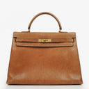 Hermes Vintage Kelly 35 Sellier In Vache Naturelle With Gold Hardware