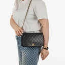 Chanel Klassische Full Flap Tasche Schwarzes Steppleder 24K Vergoldete Beschläge