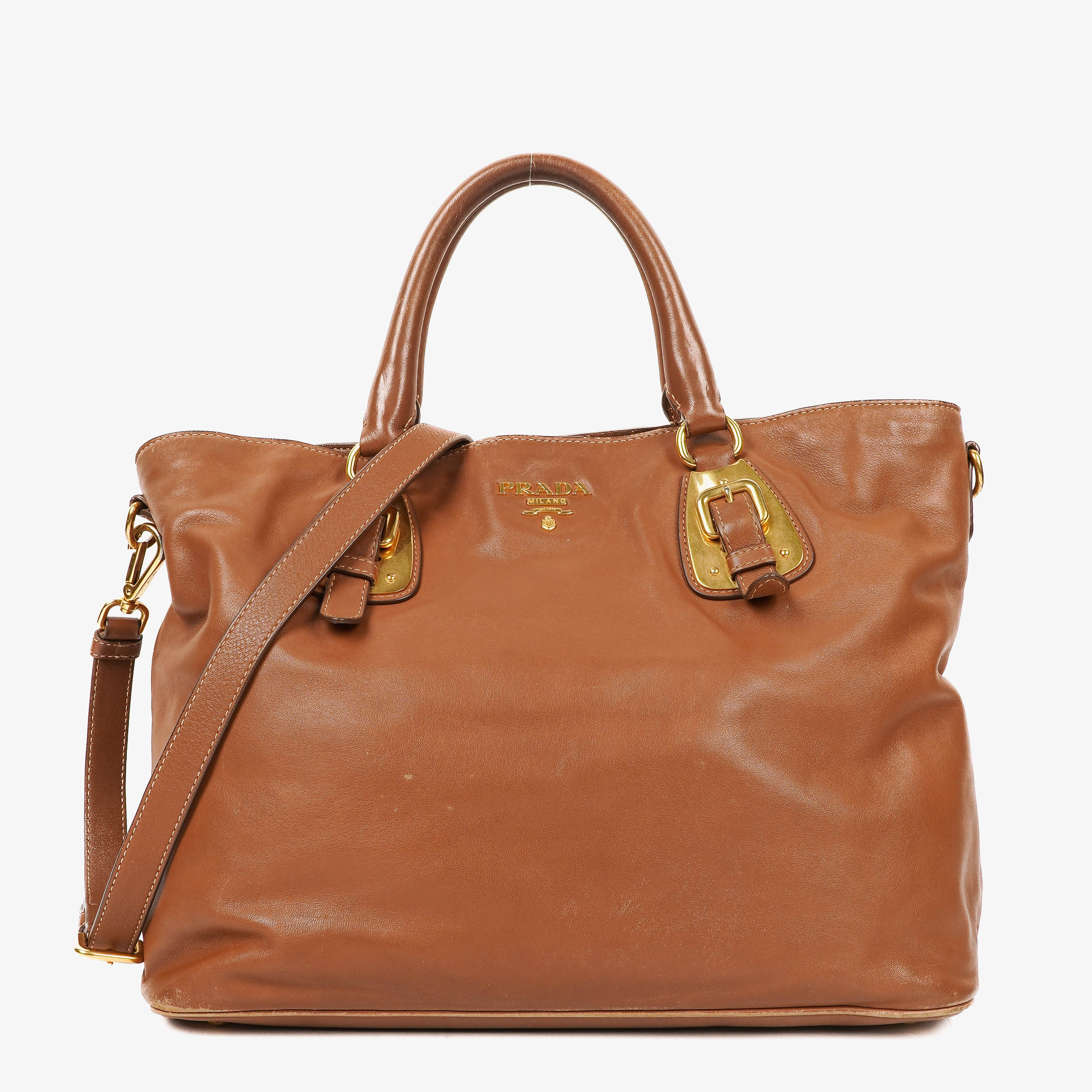 Prada Brown Leather Convertible Tote Bag