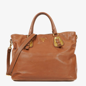 Prada Brown Leather Convertible Tote Bag