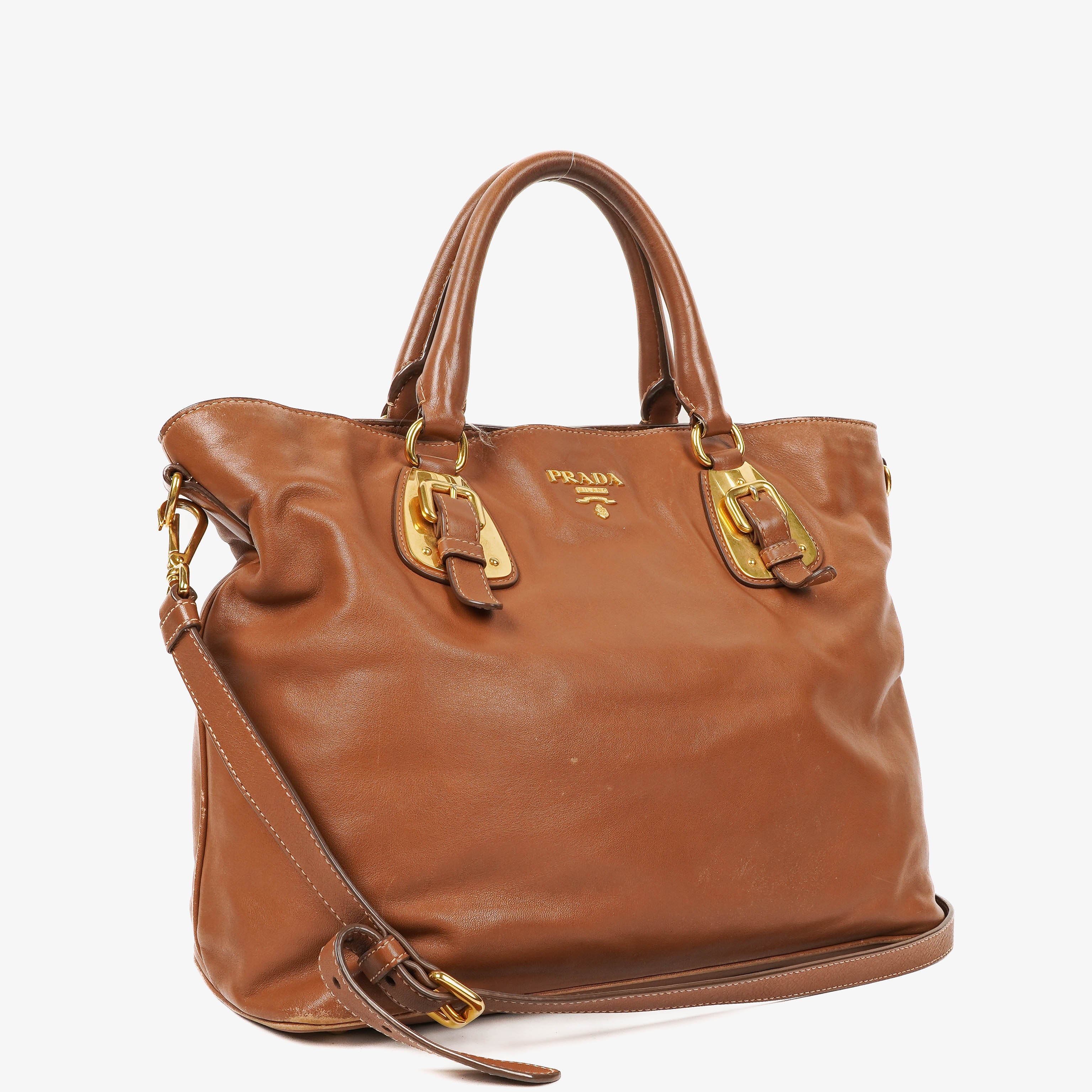 Prada Brown Leather Convertible Tote Bag