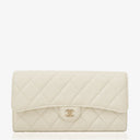 Chanel Quillted Caviar White Leather Flap Wallet