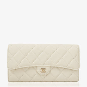 Chanel Quillted Caviar White Leather Flap Wallet