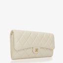 Chanel Quillted Caviar White Leather Flap Wallet