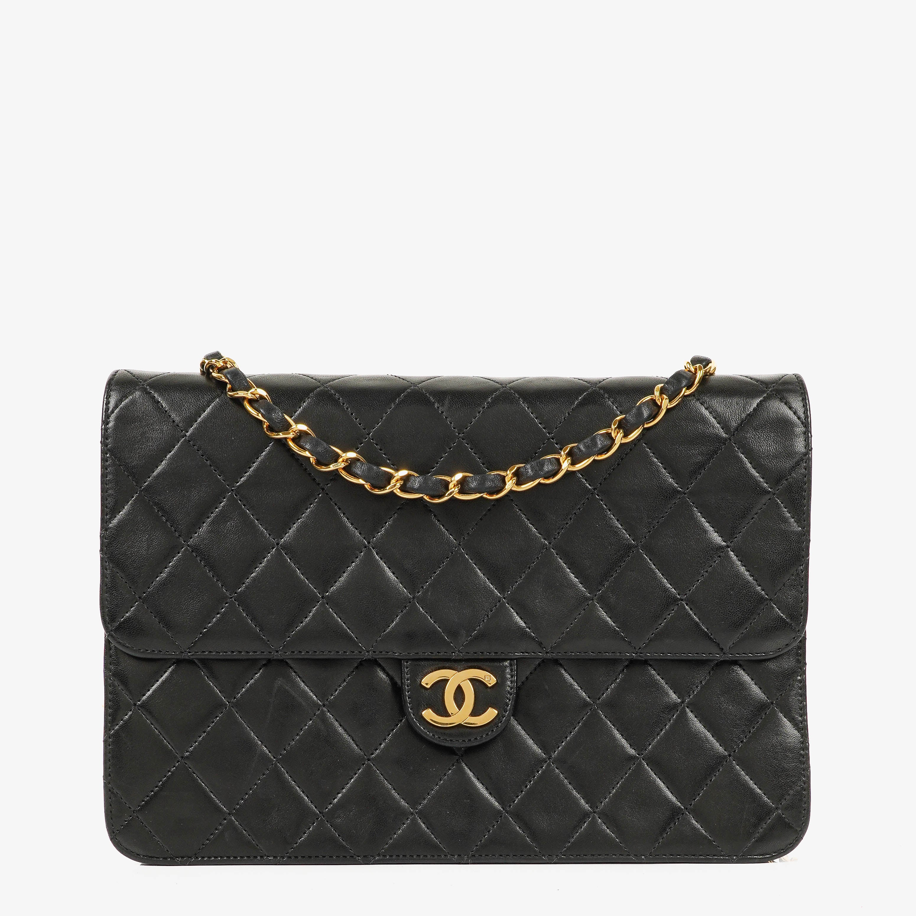 Chanel Medium Classic Single Flap Bag Black Quilted Lambskin With 24K Gold-Plated Hardware