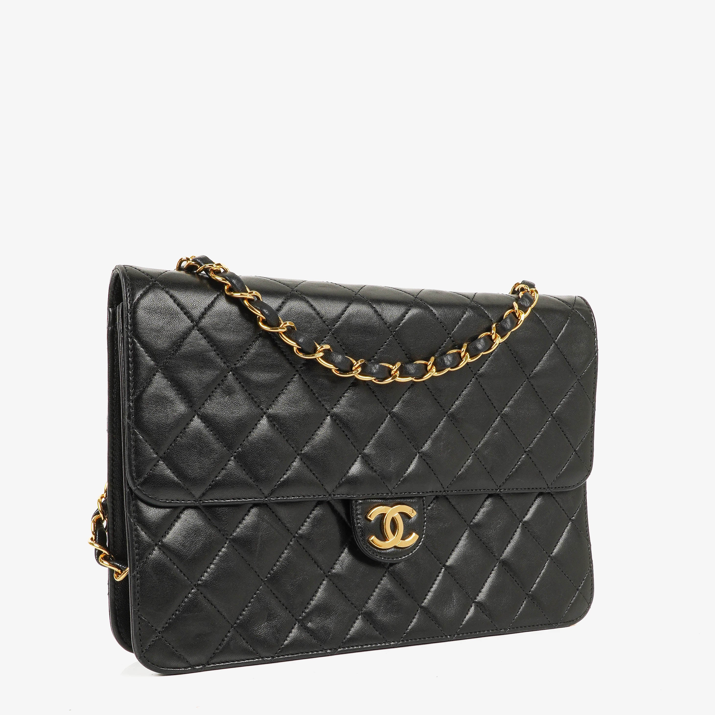 Chanel Medium Classic Single Flap Bag Black Quilted Lambskin With 24K Gold-Plated Hardware