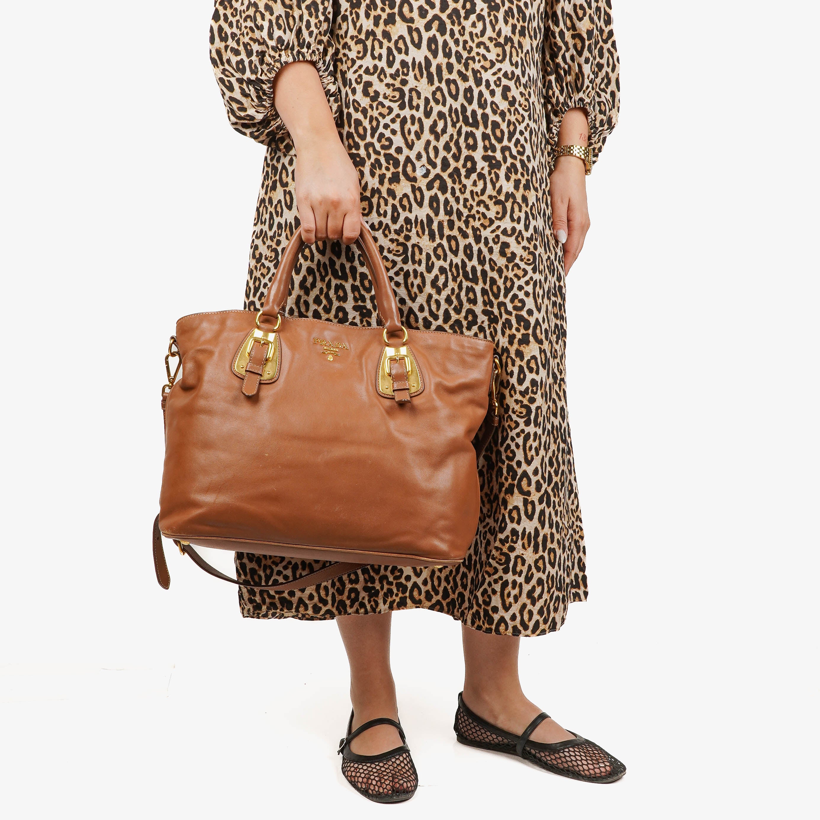 Prada Brown Leather Convertible Tote Bag