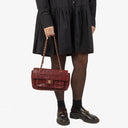 Chanel Double Stitch Red Square Lambskin Flap Bag