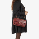 Chanel Double Stitch Red Square Lambskin Flap Bag