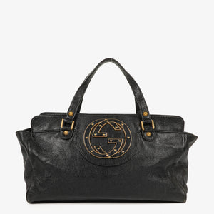 Gucci Studded GG Logo Black Leather Tote Bag