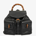 Gucci Vintage Black Leather Bamboo Backpack