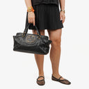 Gucci Studded GG Logo Black Leather Tote Bag
