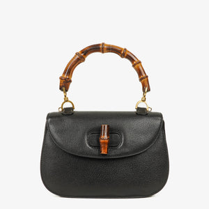 Gucci Bamboo Top Handle Black Leather Bag