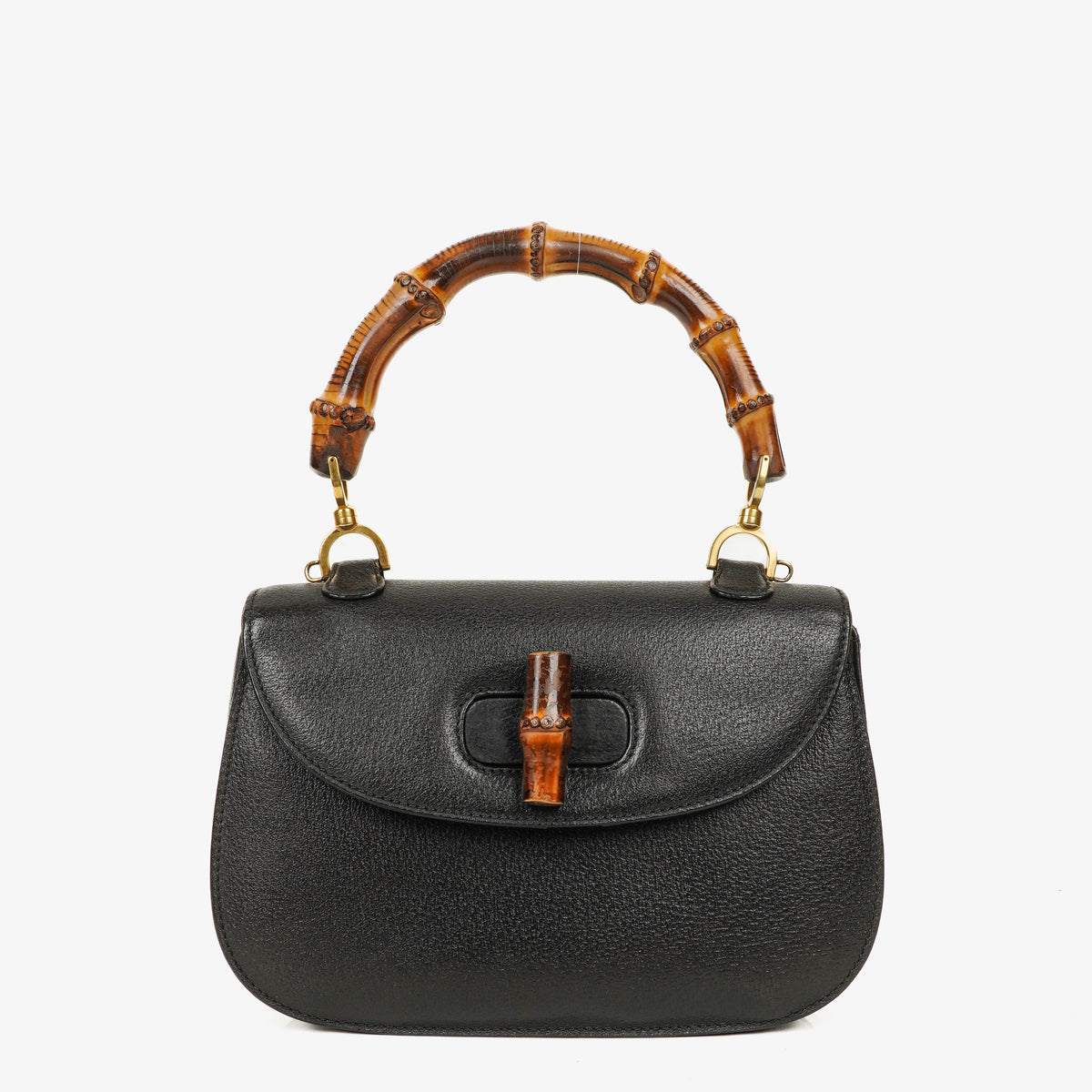 Gucci Bamboo Top Handle Black Leather Bag
