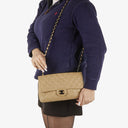 Chanel Single Flap Bag Beige Quilted Lambskin With Black Hardware