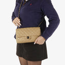 Chanel Single Flap Bag Beige Quilted Lambskin With Black Hardware