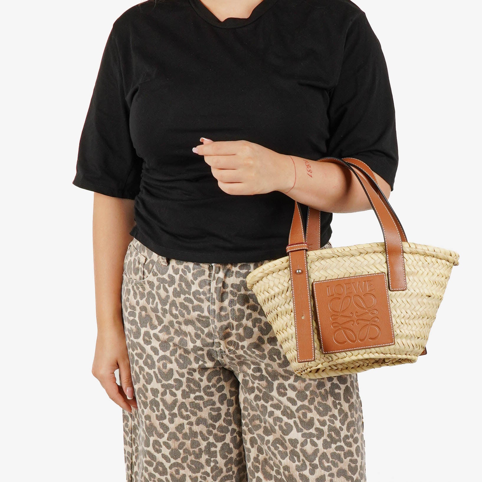 Loewe Neutral/Brown Small Raffia Basket Bag