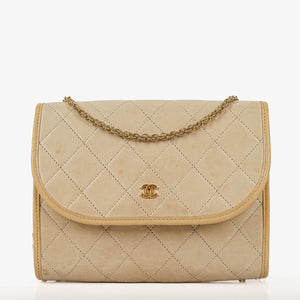 Chanel Mini Flap Bag in Beige Quilted Lambskin with 24k Gold Plated Hardware
