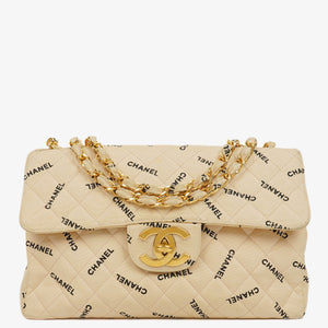 Chanel Jumbo Letter Logo Bag Beige Canvas With 24K Gold-Plated Hardware