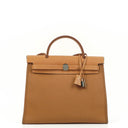Hermes Herbag Zip 31 PM Vache Hunter Toile Dune/Sable Naturel And Orange With Palladium Hardware