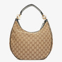 Gucci Beige GG Monogram Canvas And Black Leather Twins Hobo Bag