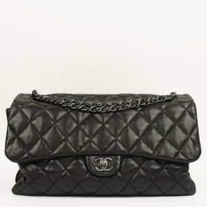 Chanel Black Quilted Lambskin Maxi 3 Accordion Flap Bag