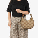 Gucci Beige GG Monogram Canvas And Black Leather Twins Hobo Bag