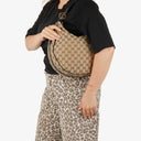 Gucci Beige GG Monogram Canvas And Black Leather Twins Hobo Bag
