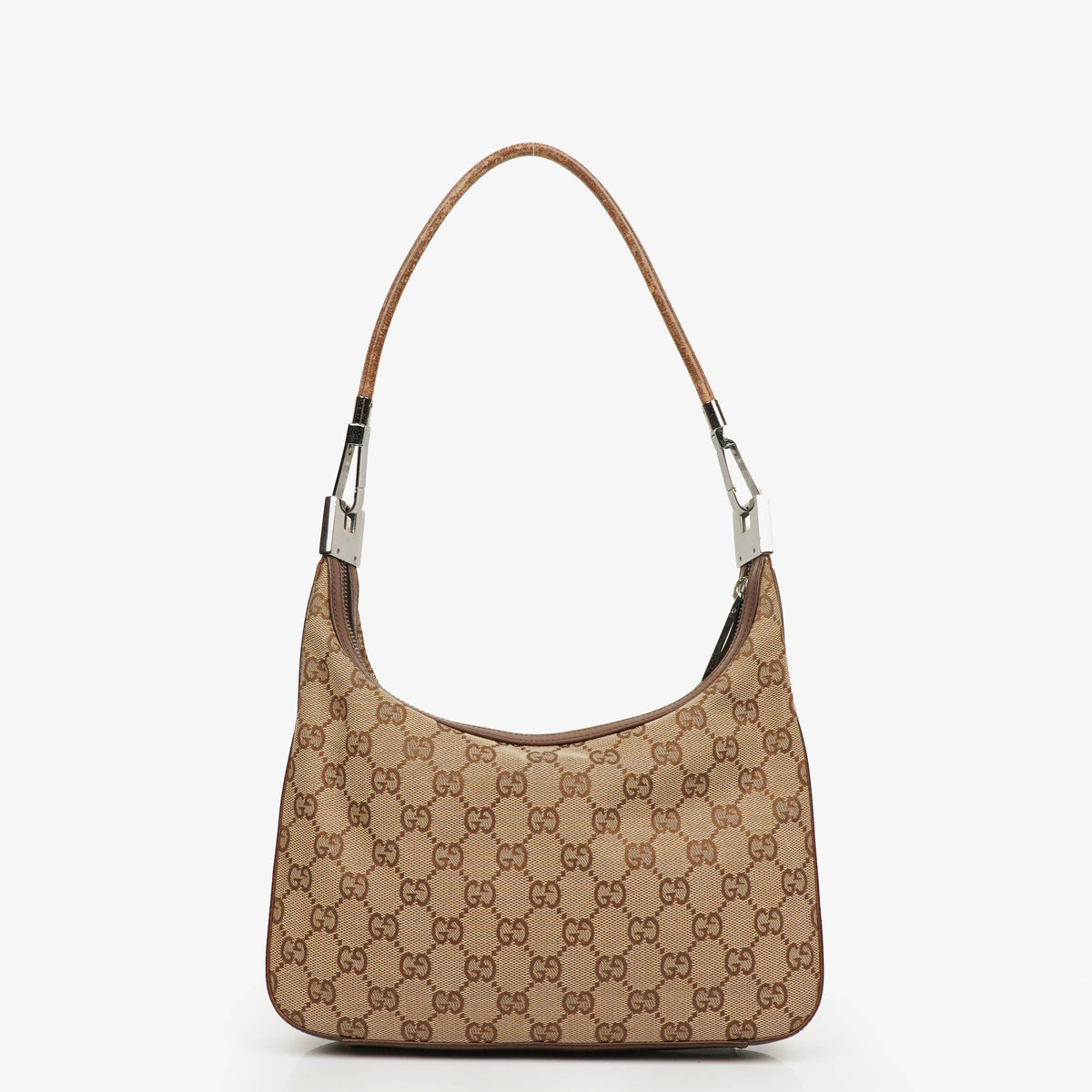 Gucci Brown And Beige Monogram Canvas And Leather Shoulder Hobo Bag