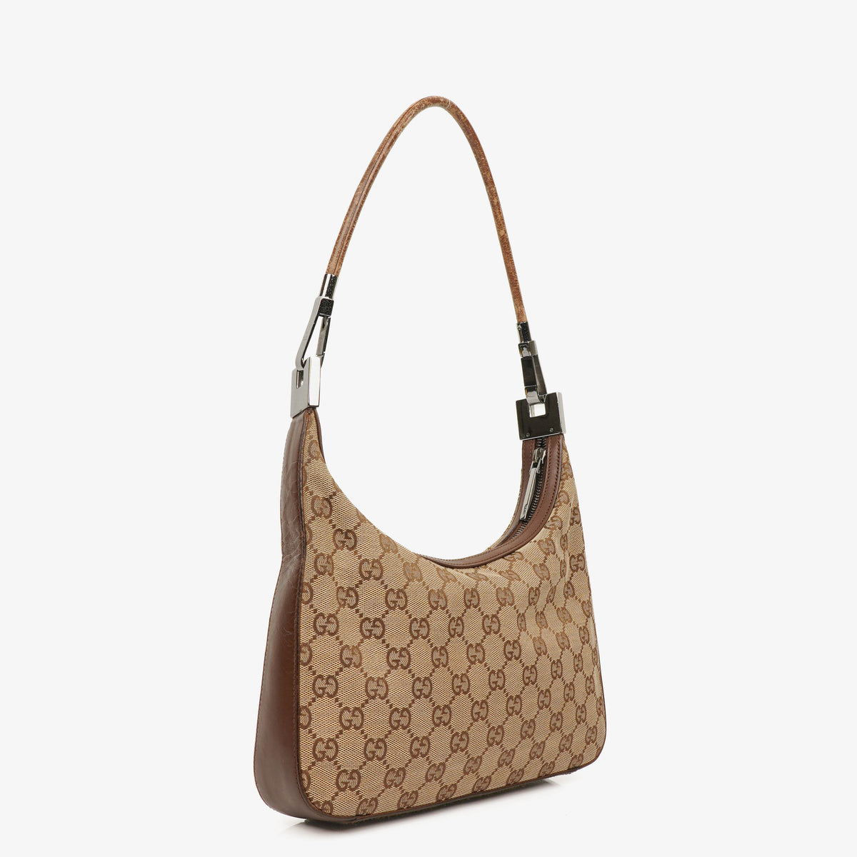 Gucci Brown And Beige Monogram Canvas And Leather Shoulder Hobo Bag