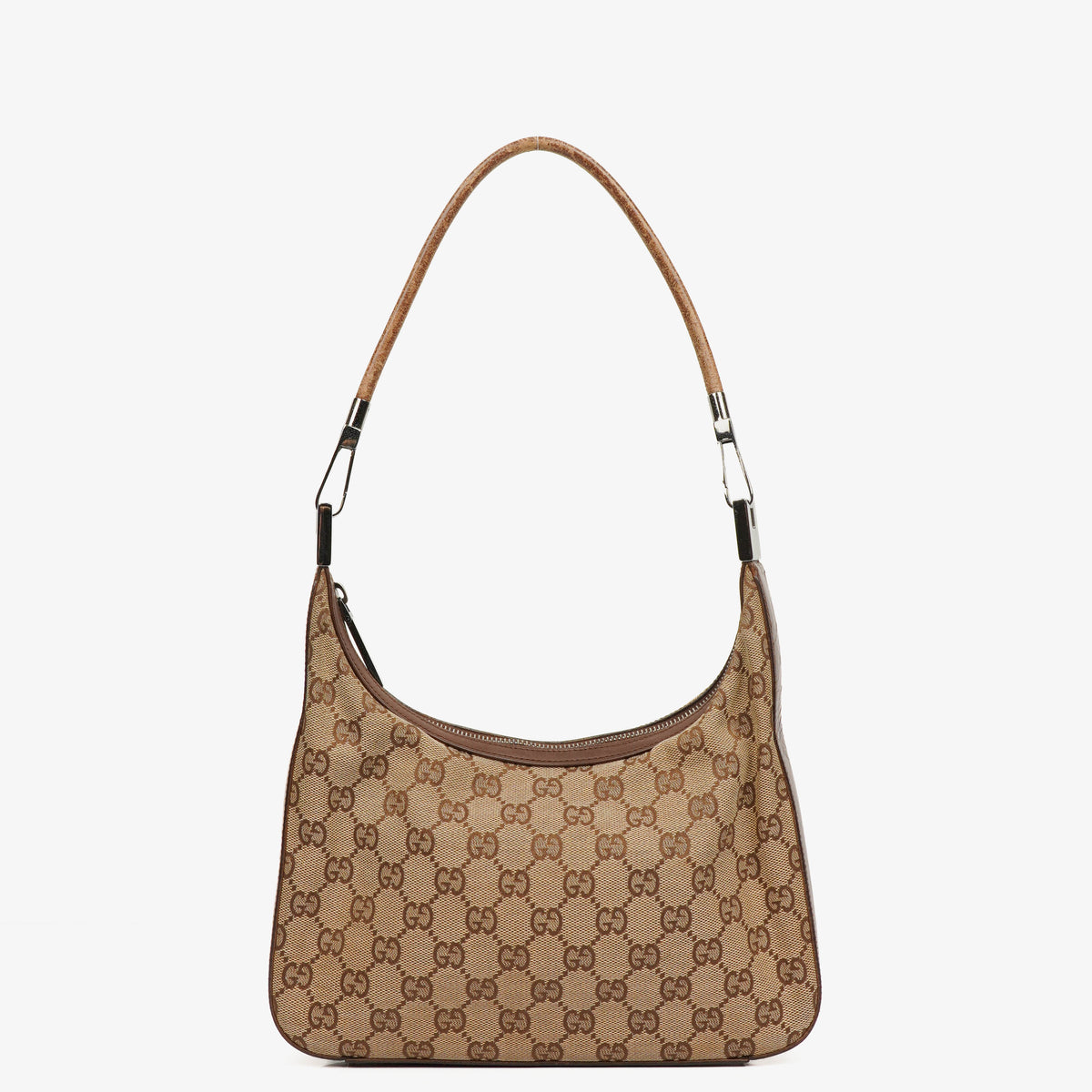 Gucci Brown And Beige Monogram Canvas And Leather Shoulder Hobo Bag