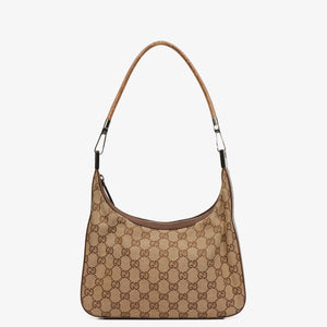 Gucci Brown And Beige Monogram Canvas And Leather Shoulder Hobo Bag