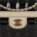 Chanel East West Chocolate Bar Flap Bag Bi-Color Quilted Patent Leather and Silver-Tone Hardware