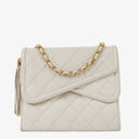 Chanel Small Tassel Flap Bag White Quilted Lambskin Bag